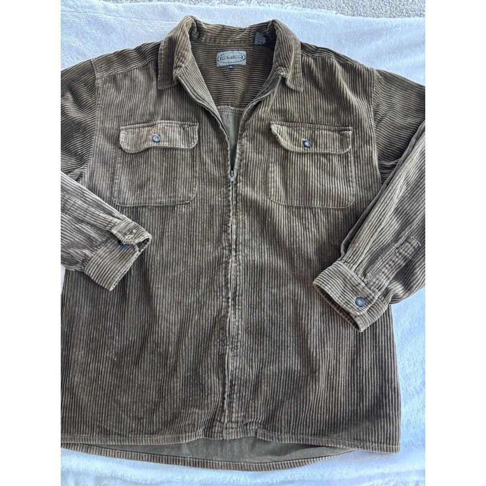 Vintage Point Zero Full Zip Corduroy Shirt Jacket Men's L Brown 90s Hong Kong
